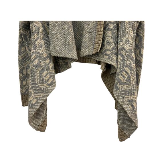 Cotton Emporium Cropped Waterfall Sweater L Cardigan NEW Gray Tan Acrylic Boho - Picture 4 of 11